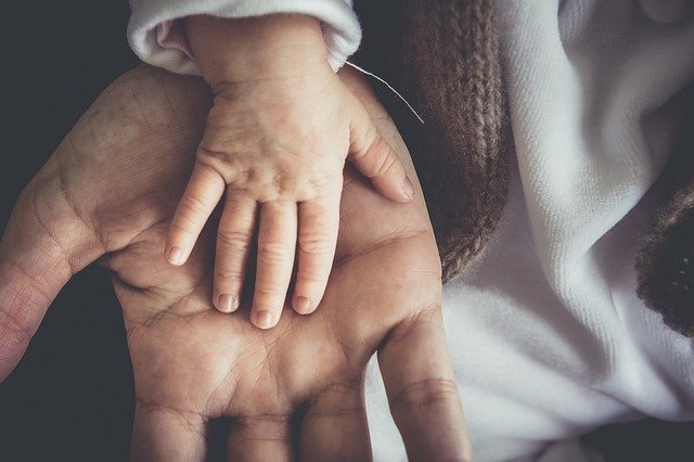 Photo d'une main d'enfant dans la main d'un adulte